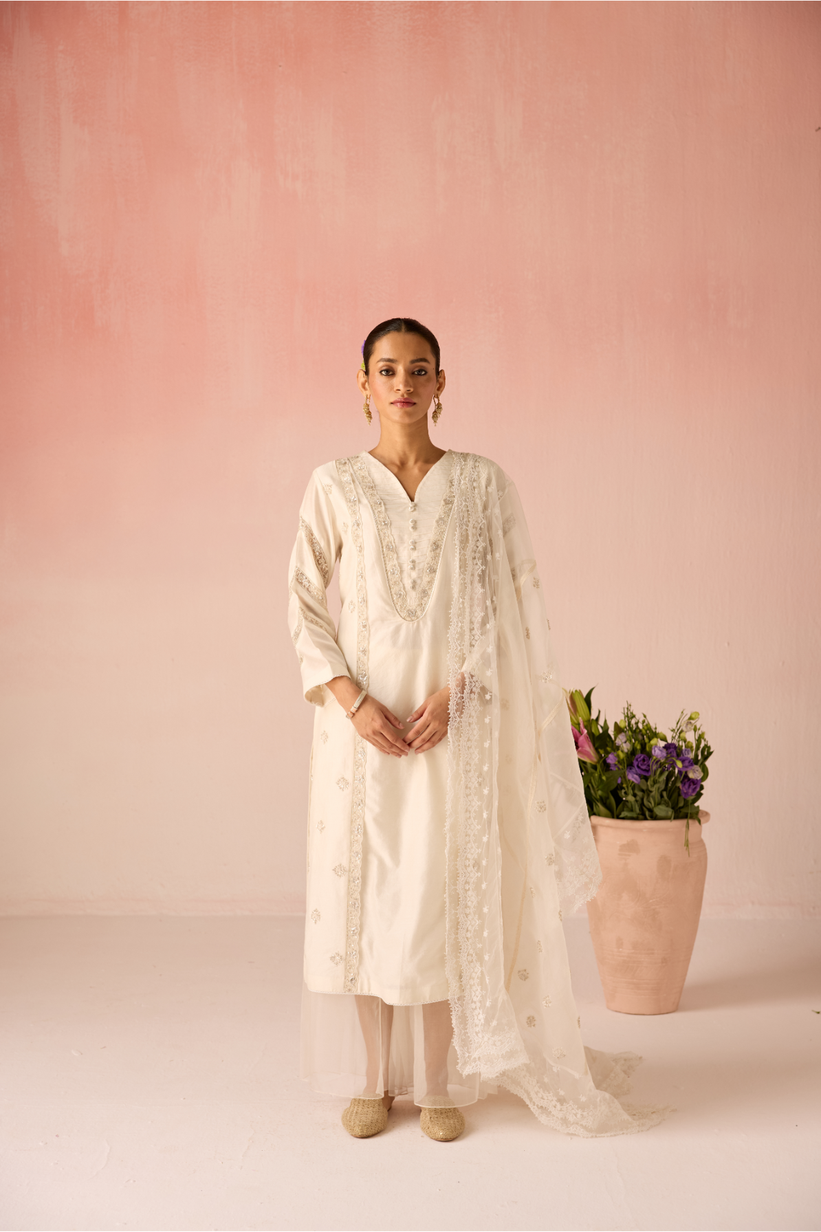 Cream Bahaara Chanderi Silk Kurta Set