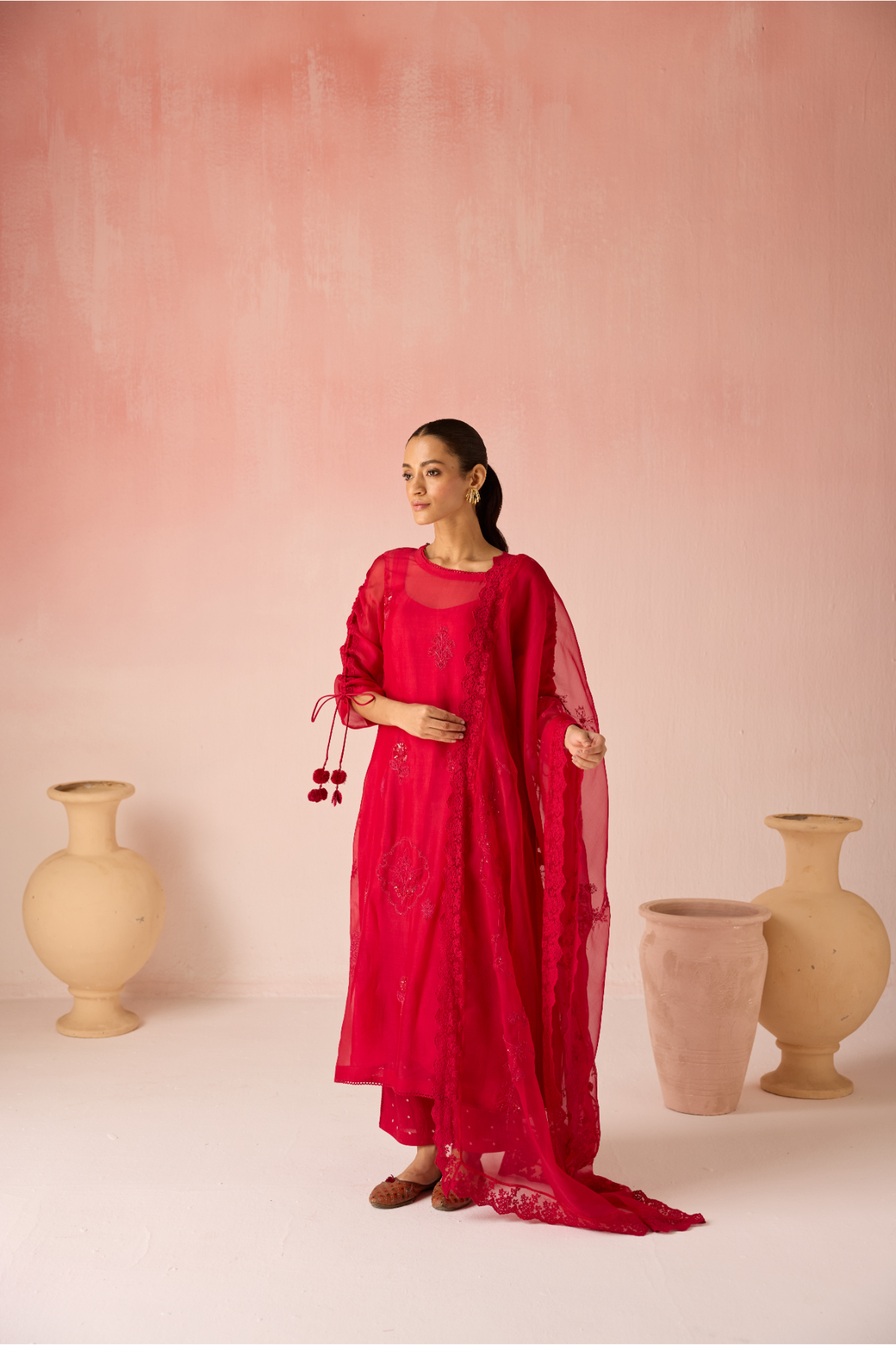 Red Ruby Bahaara Organza Kurta Set
