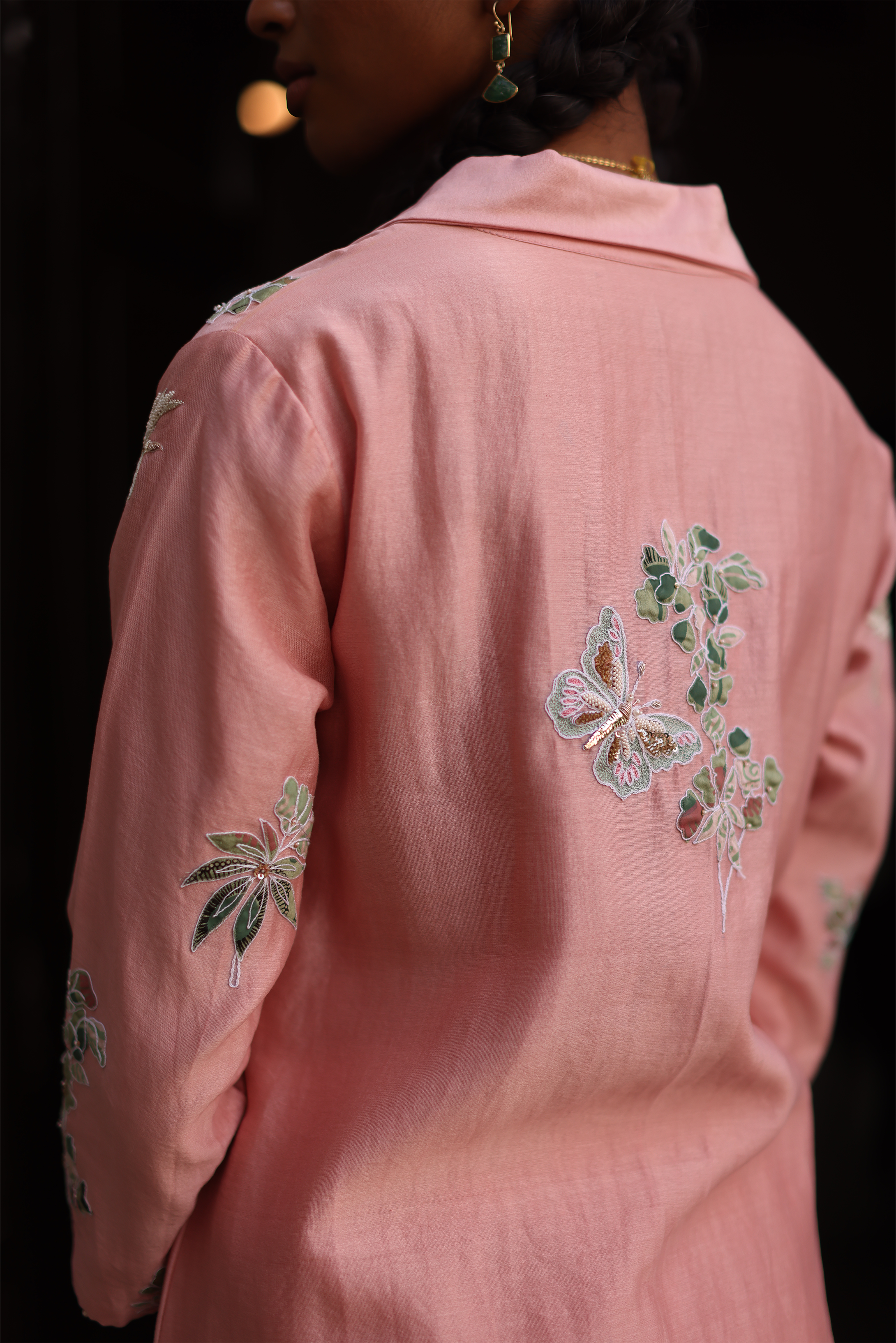 Carnation Applique Kurta, Pants, Dupatta & Potli