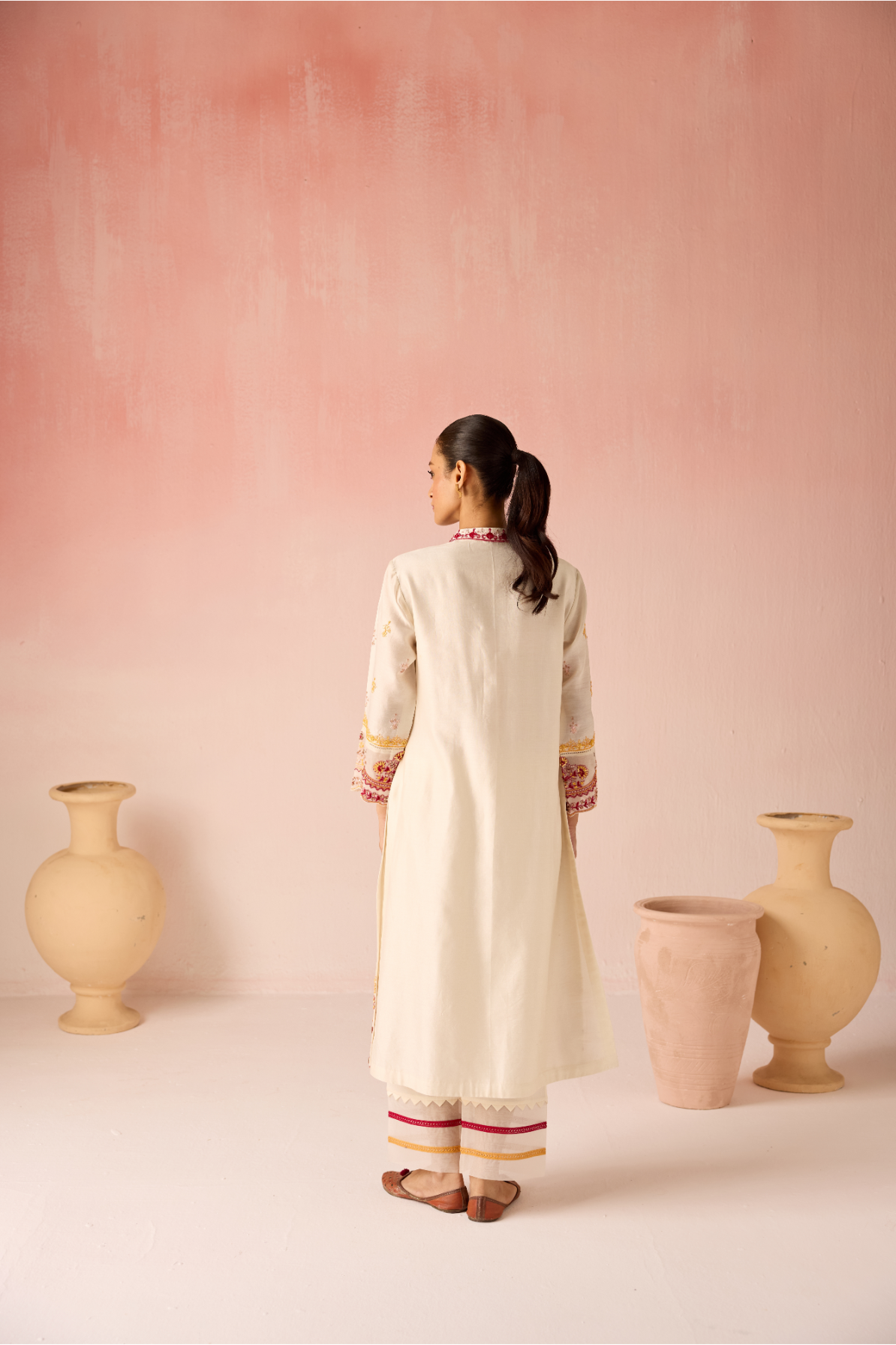 Ivory Bahaara Chanderi Silk Long Kurta Set