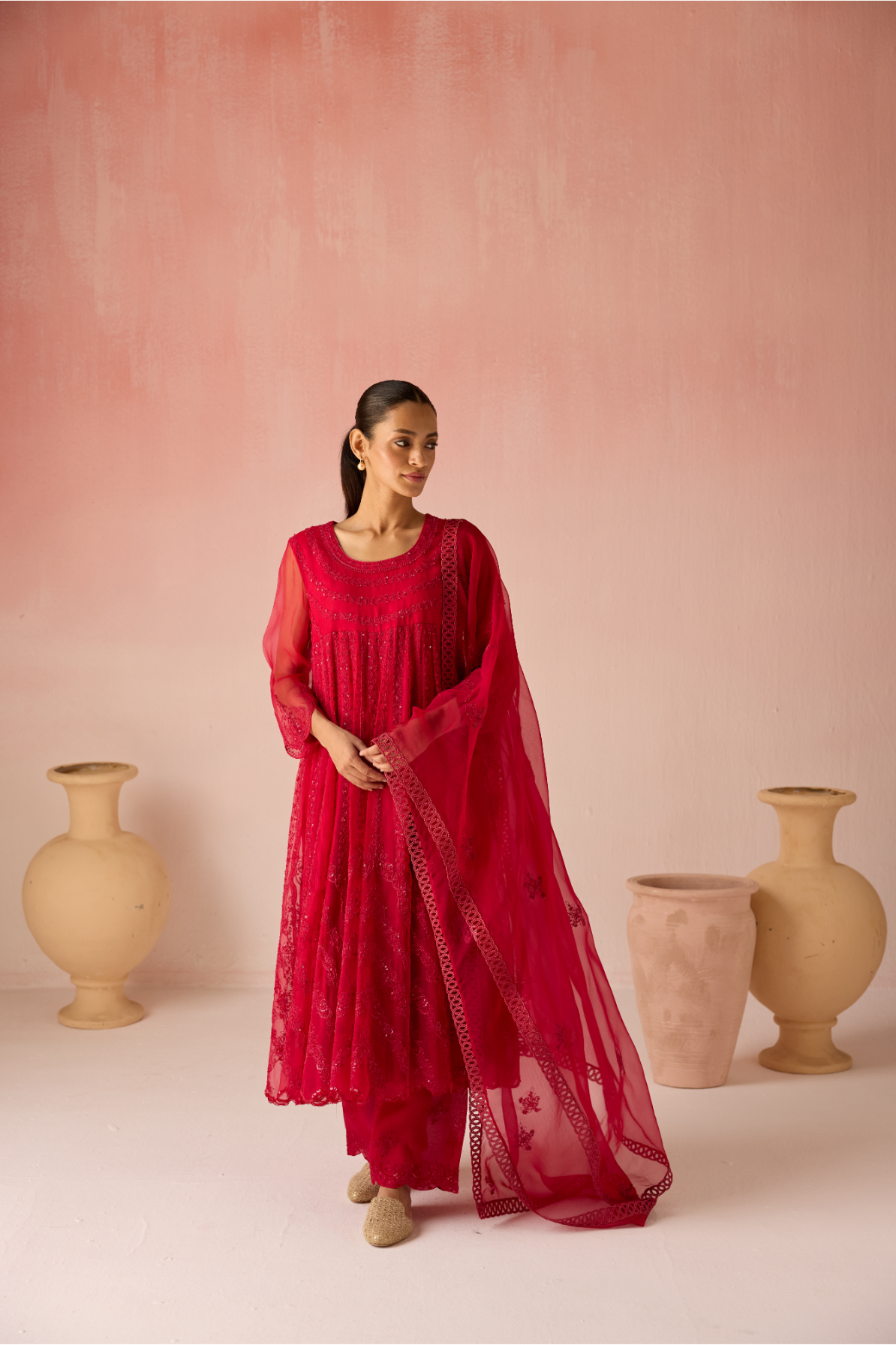 Orange Bahaara Organza Anarkali Kurta Set