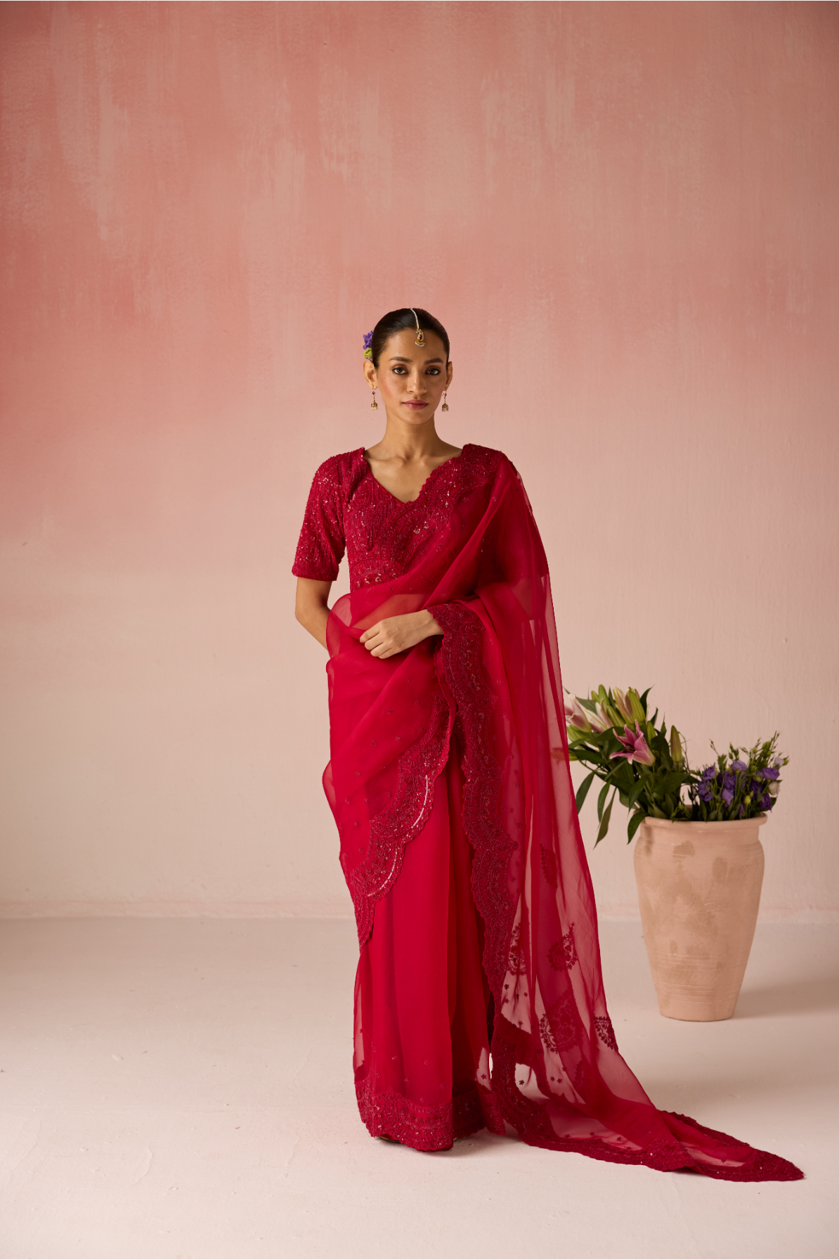 Red Bahaara Chanderi Silk Saree