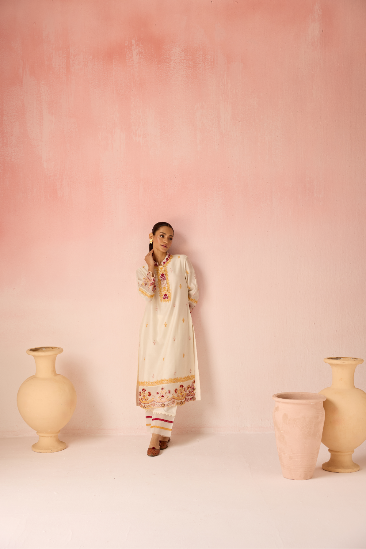 Ivory Bahaara Chanderi Silk Long Kurta Set