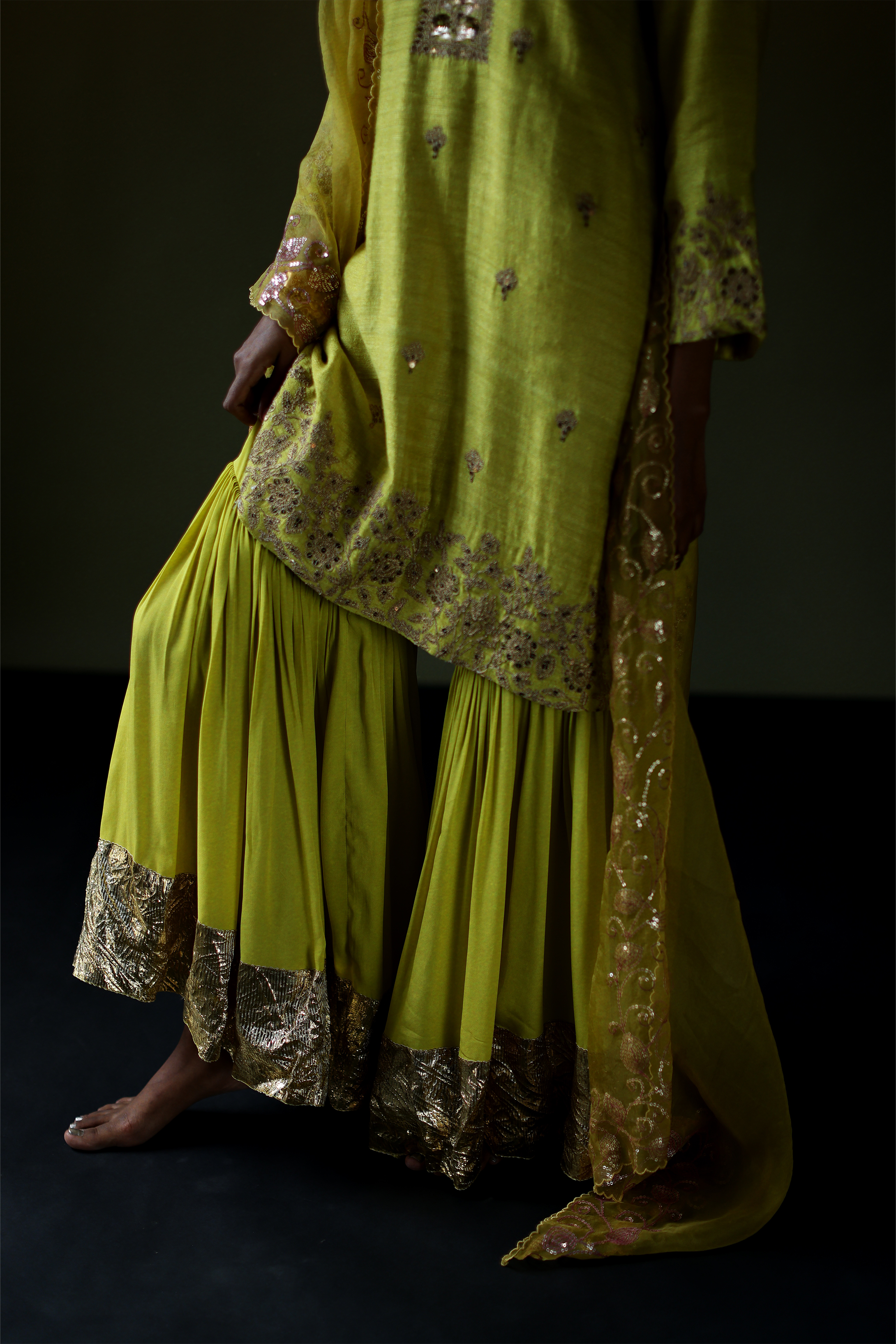 Tussar Silk Kurta With Sharara & Dupatta