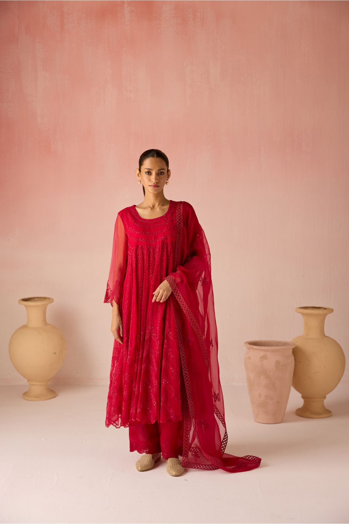 Orange Bahaara Organza Anarkali Kurta Set