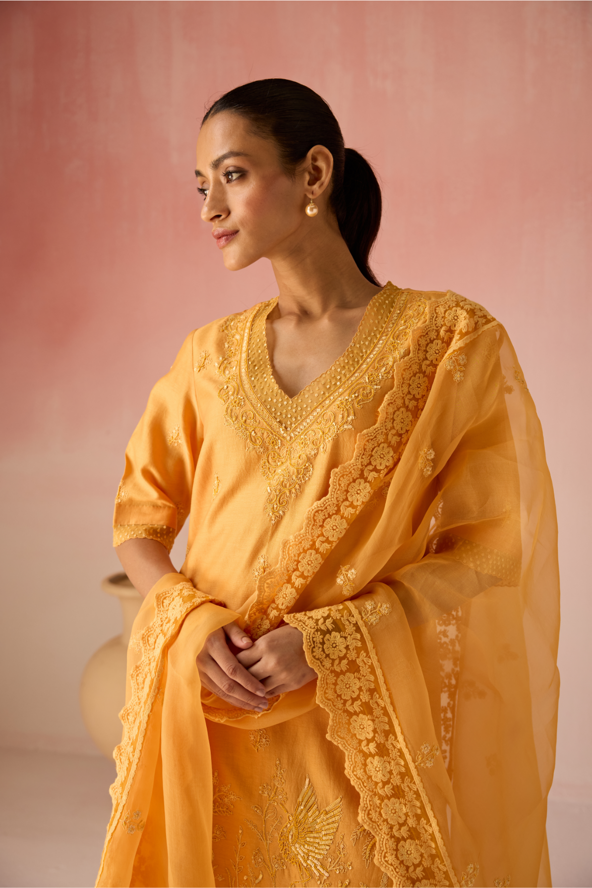 Crimson Bahaara Chanderi Silk Short Kurta Set