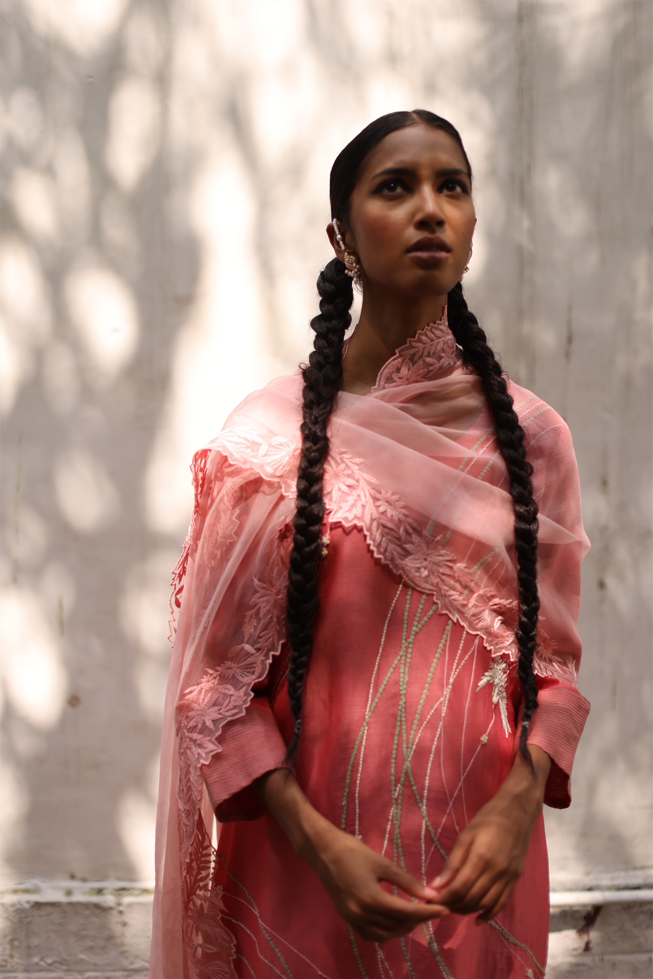 Peony  Embroidered  Kurta,  Pants, With Embroidered Dupatta and Matching Potli