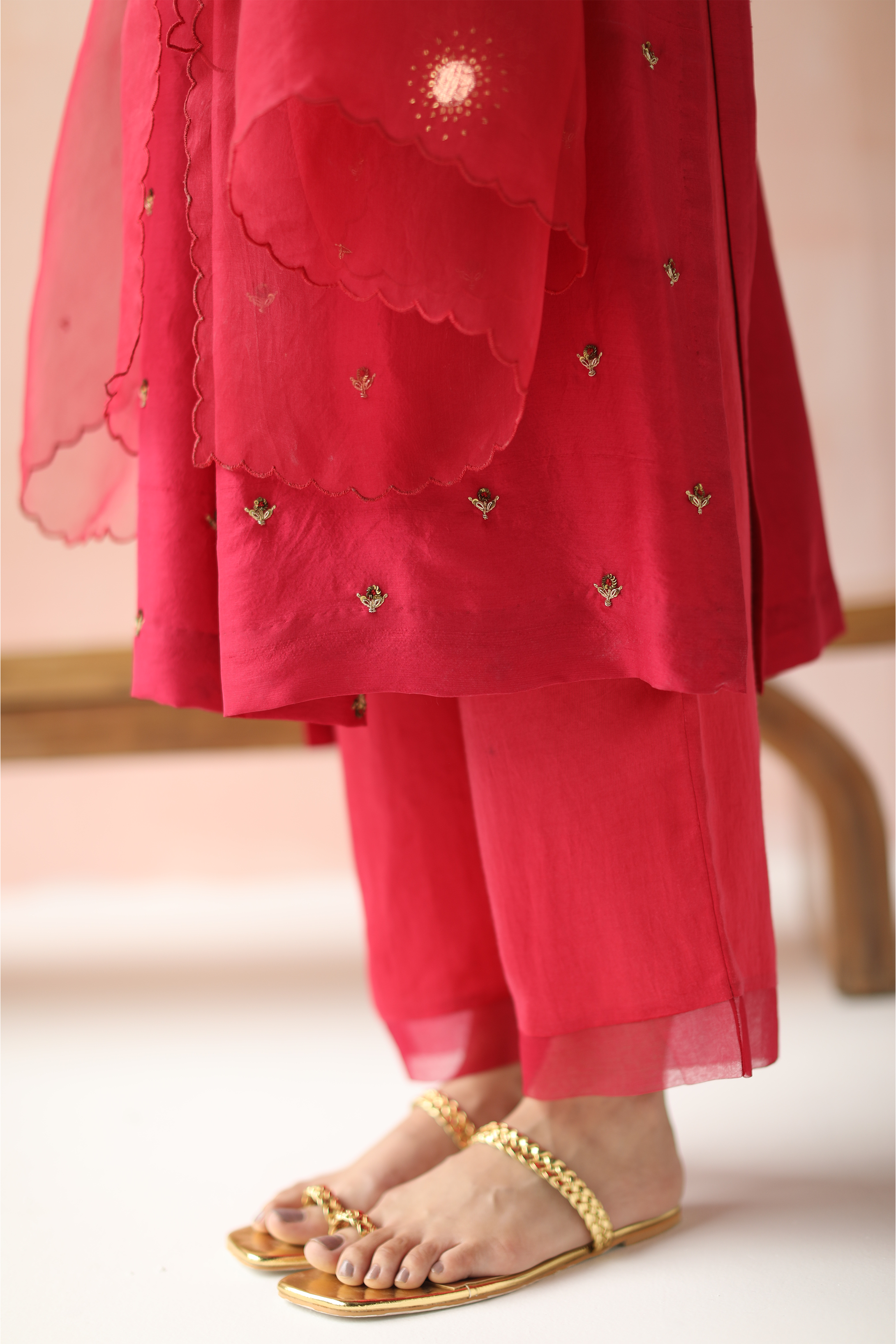 Rani Pintuck Kurta Gota Hand Embroidery