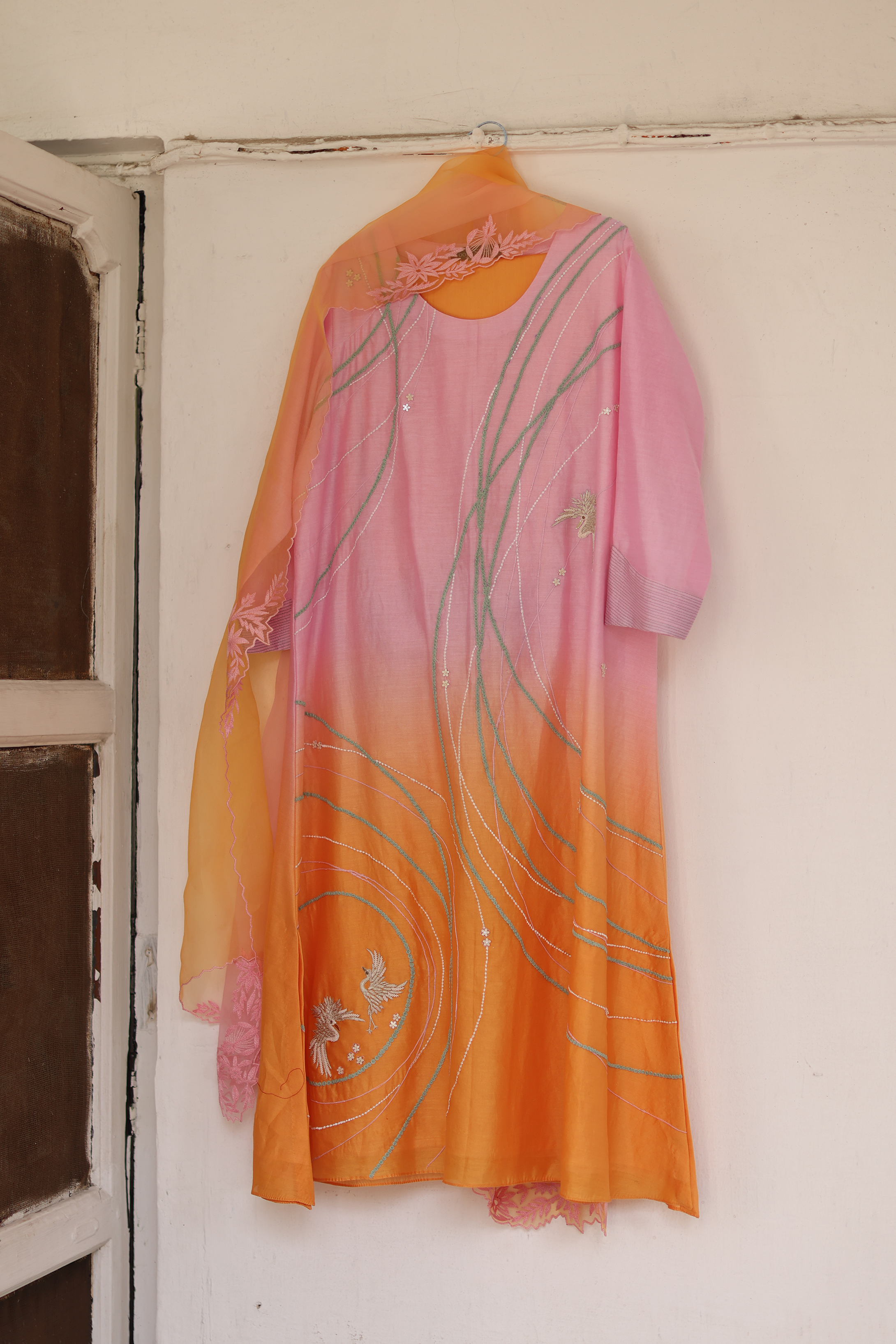 Peony  Embroidered  Kurta,  Pants, With Embroidered Dupatta and Matching Potli