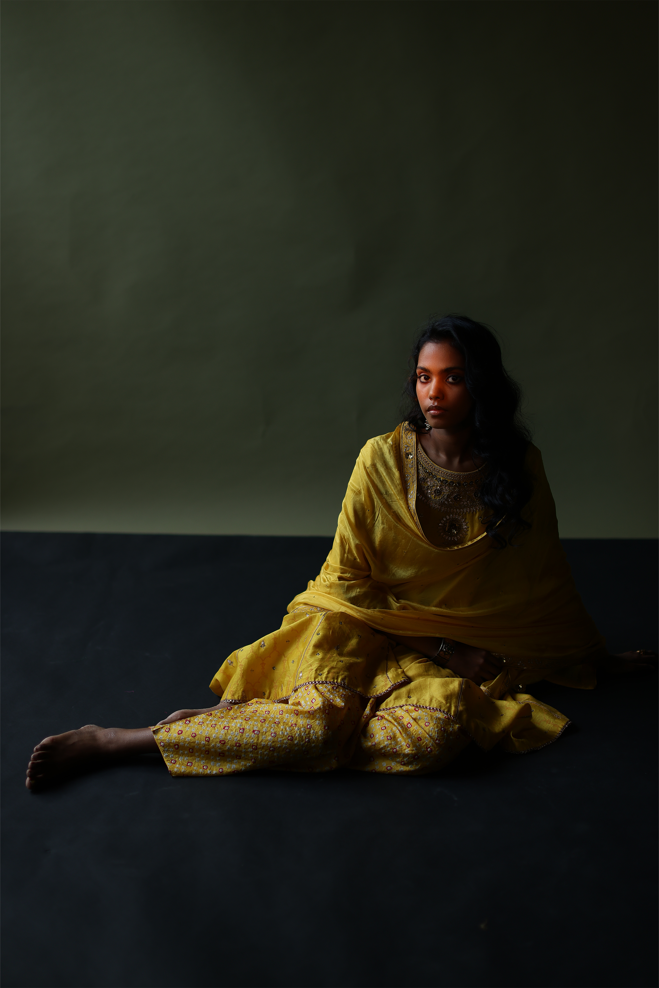 Mango Yellow Kurta With Bandhaj Dhoti Pants & DUPATTA