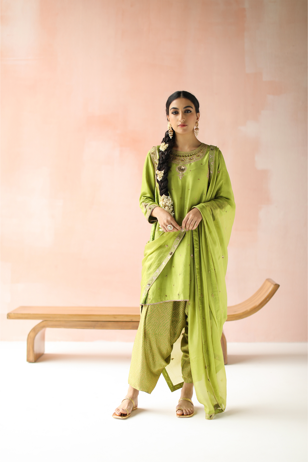 Kurta with Cowl Dhoti Pants & Dupatta