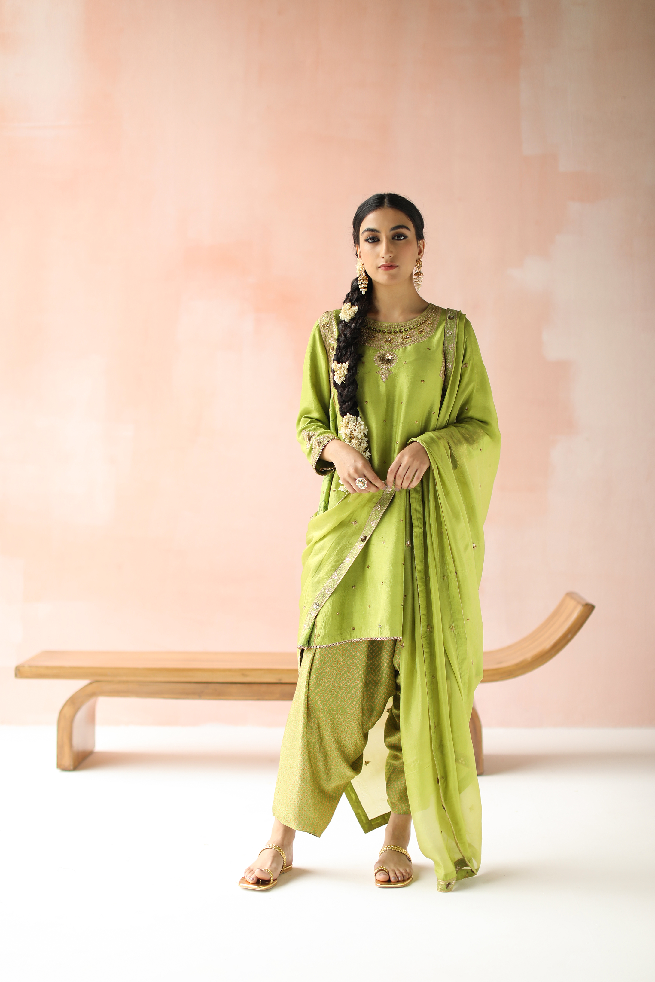 Kurta with Cowl Dhoti Pants & Dupatta