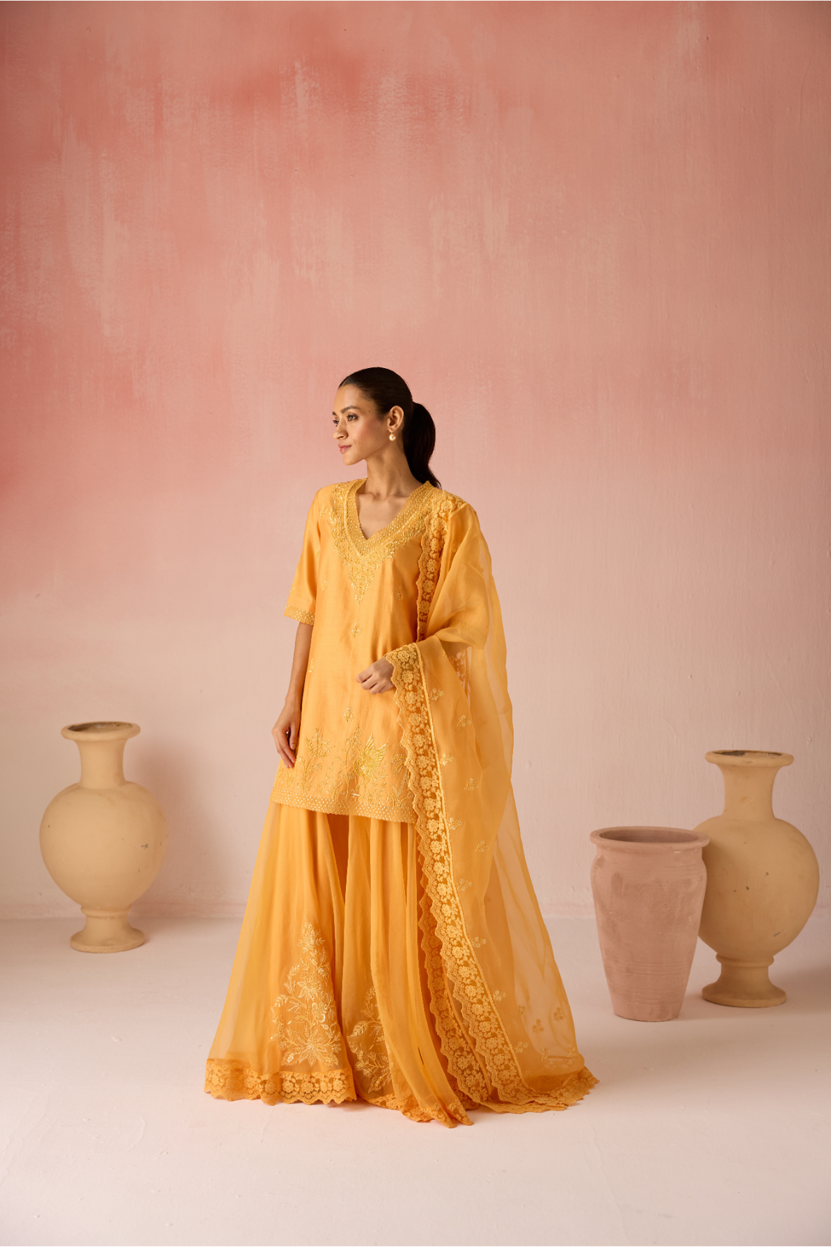 Crimson Bahaara Chanderi Silk Short Kurta Set