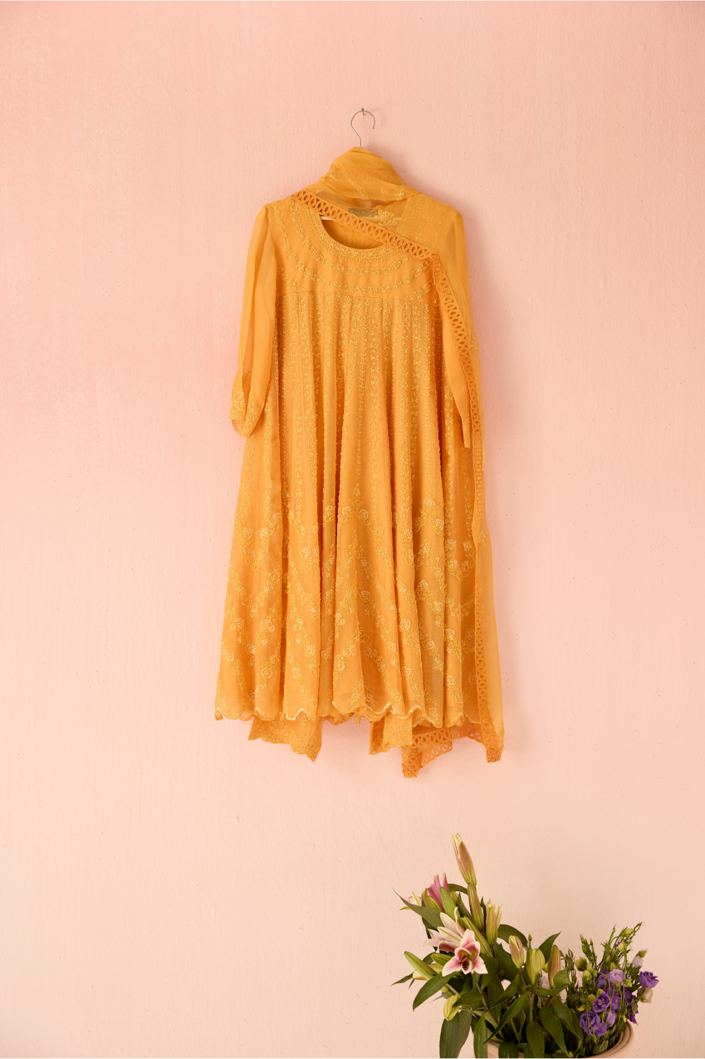 Orange Bahaara Organza Anarkali Kurta Set