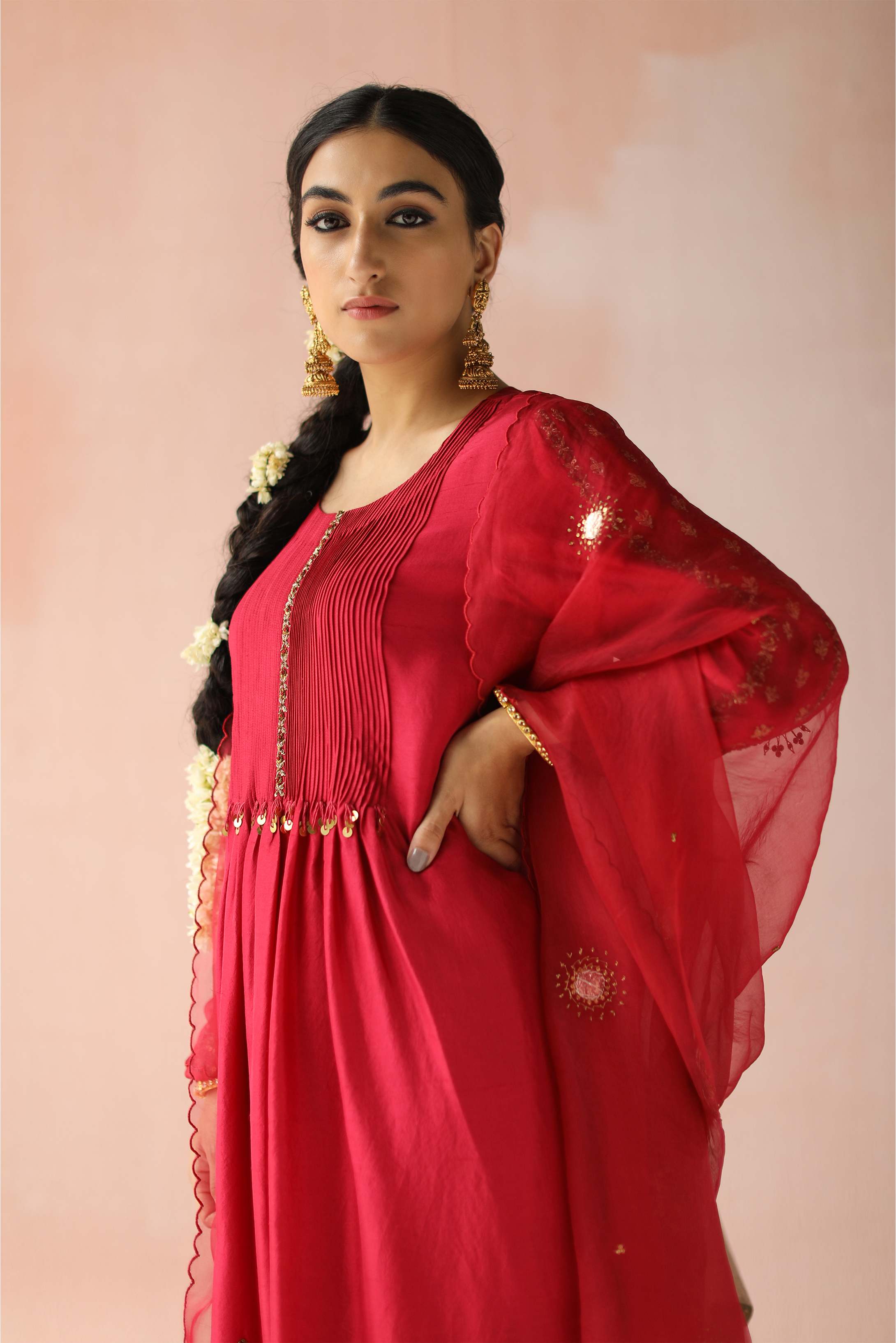 Rani Pintuck Kurta Gota Hand Embroidery