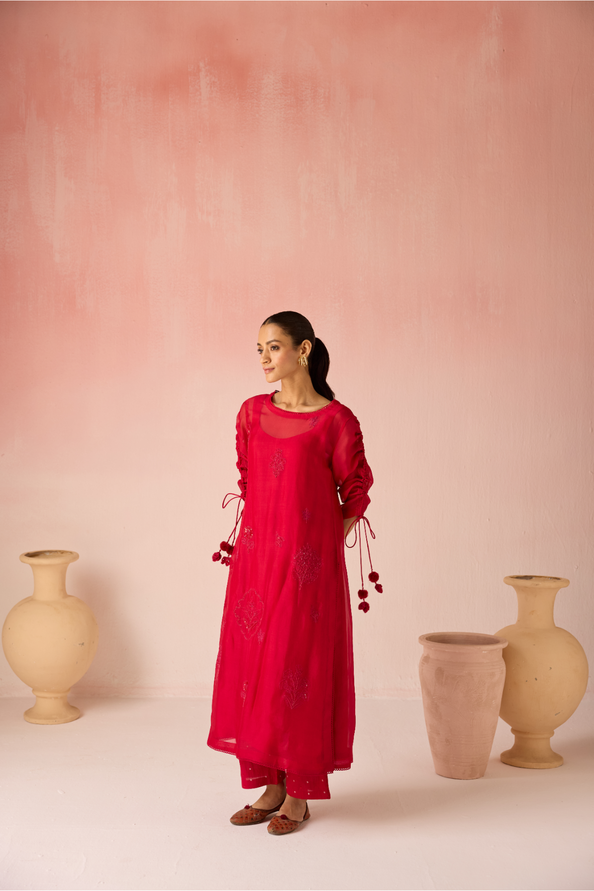 Red Ruby Bahaara Organza Kurta Set