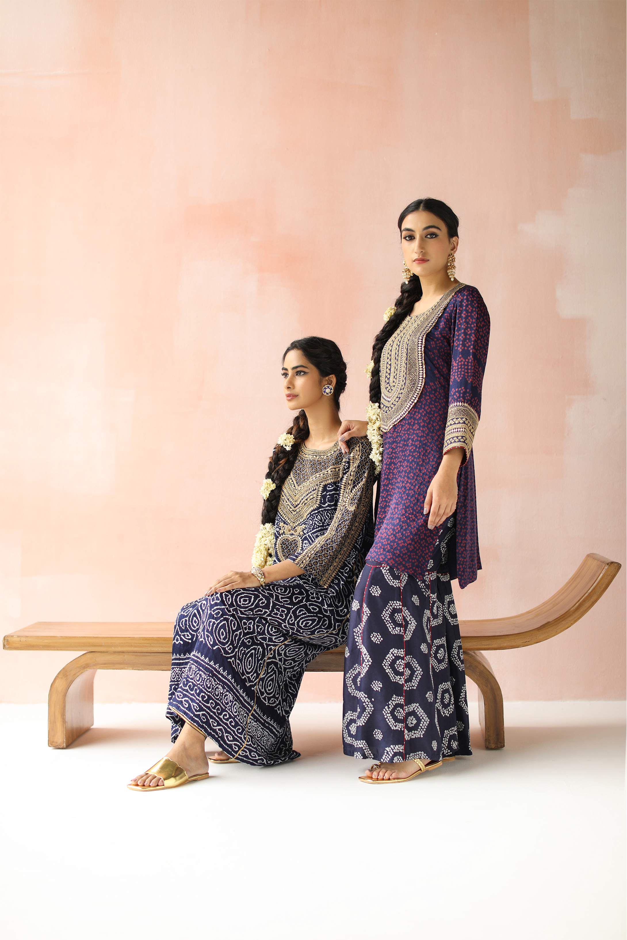 Navy Abha Bandhej With Gota Hand Embroidery