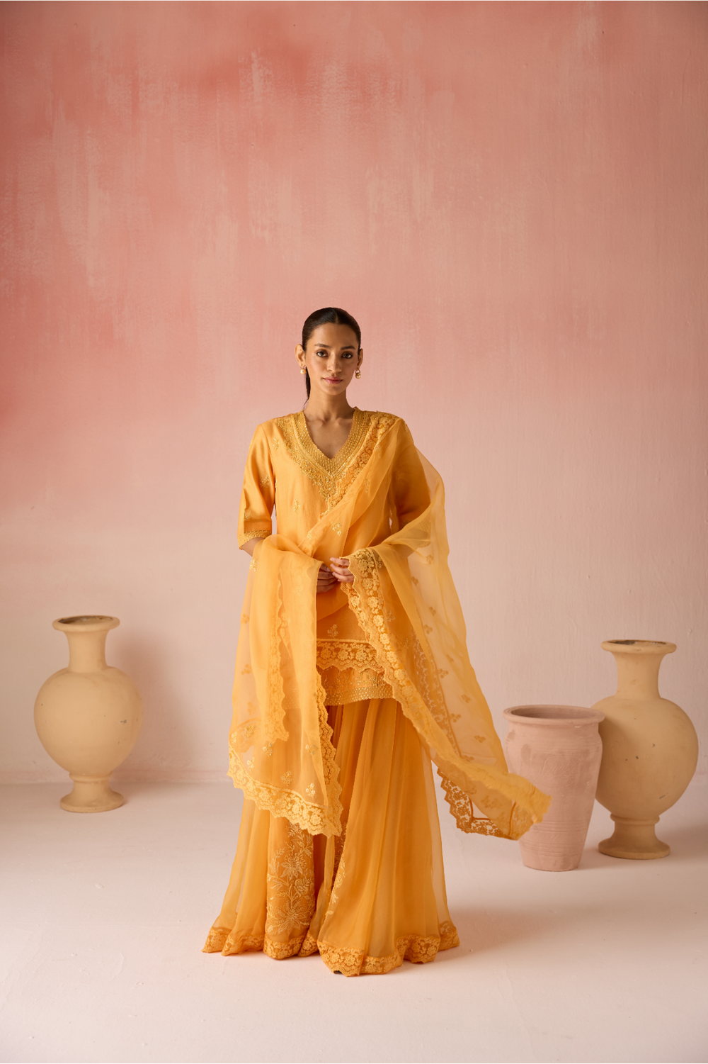 Crimson Bahaara Chanderi Silk Short Kurta Set