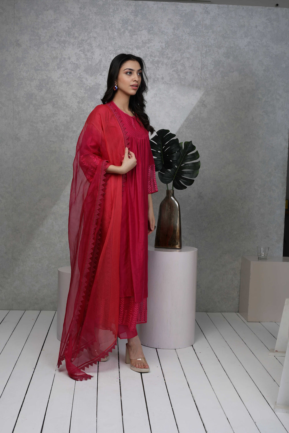 Bead embroidery KURTA  with pants & Organza dupatta