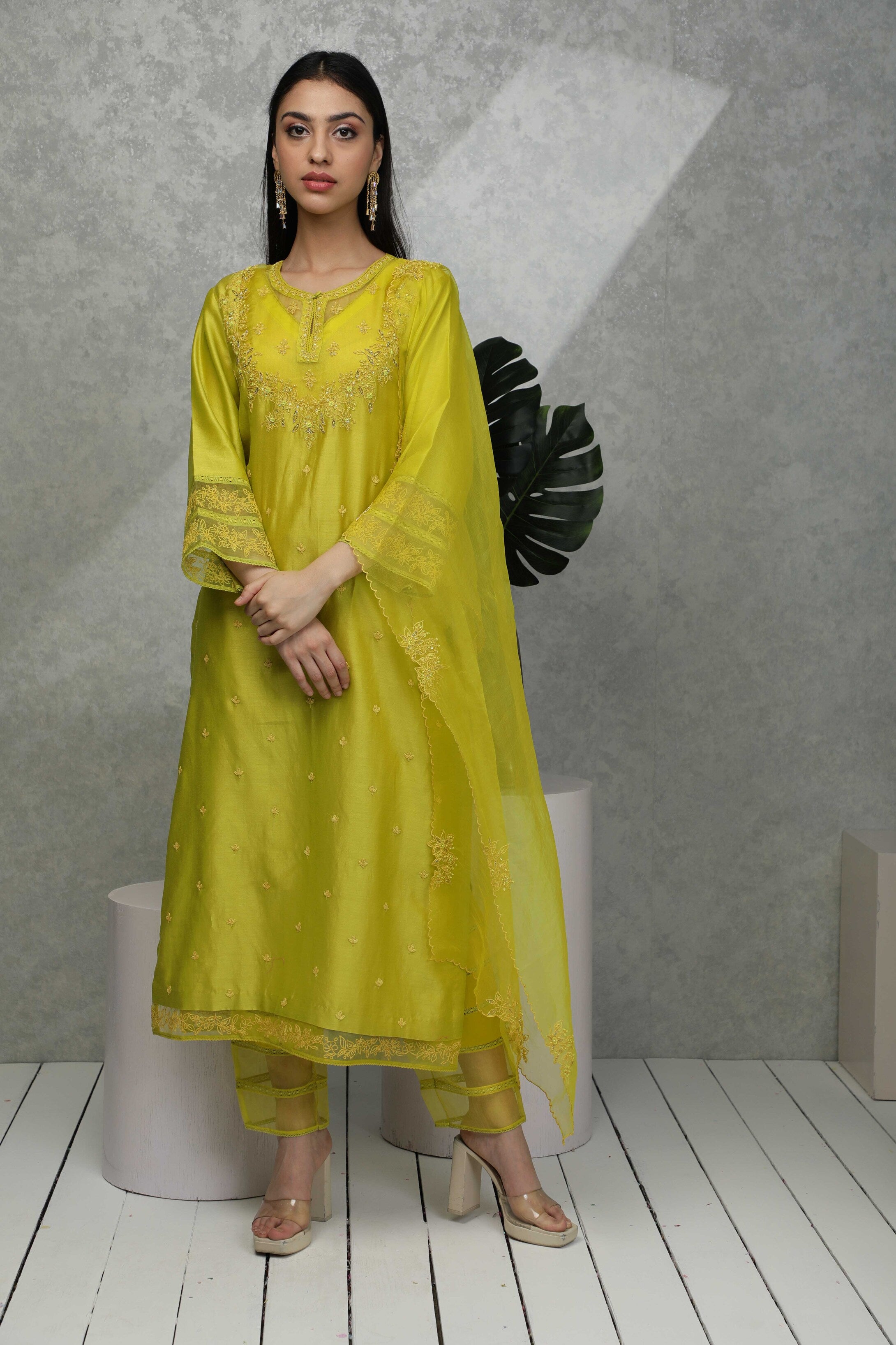 Festive kurta with pants & Organza dupatta