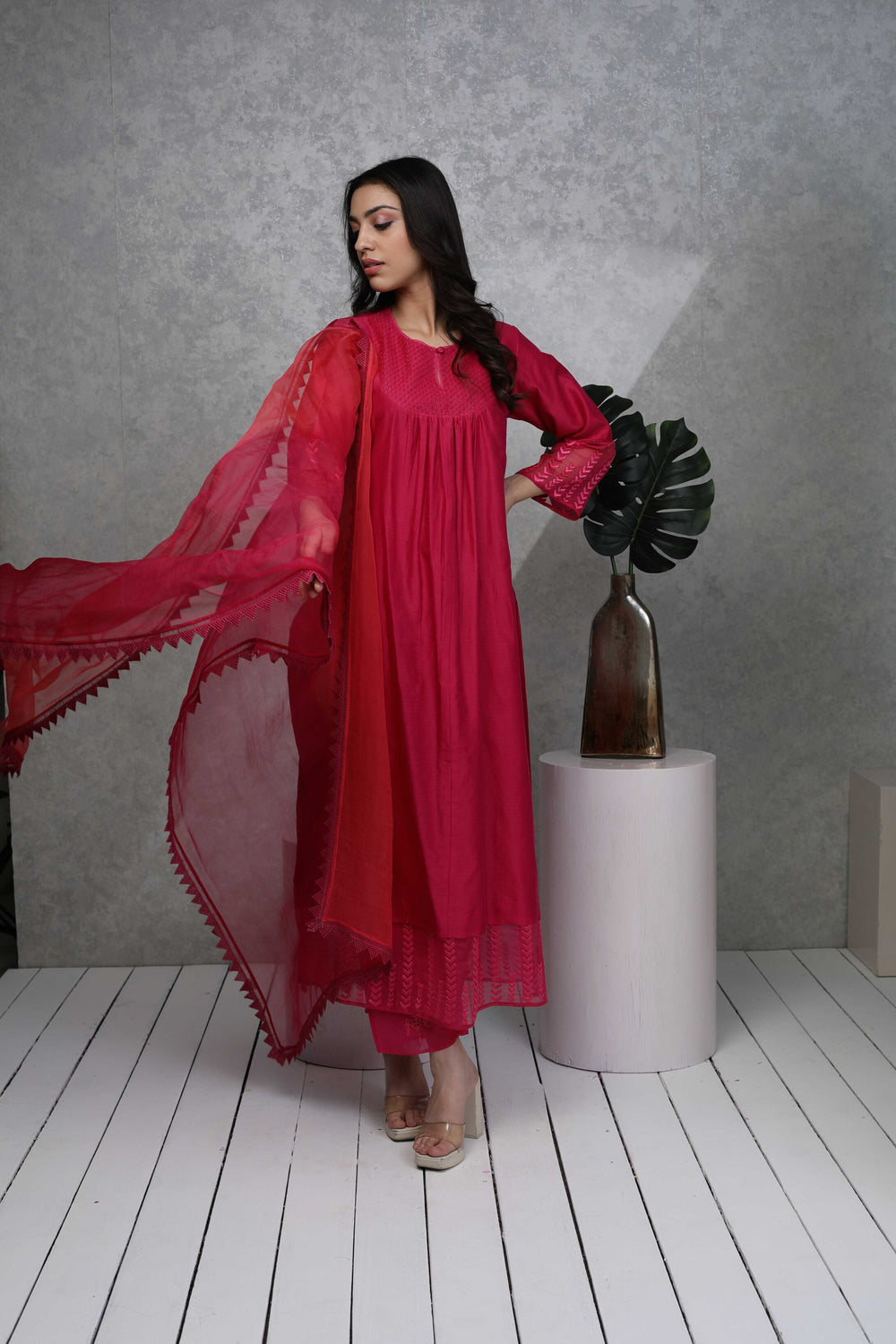 Bead embroidery KURTA  with pants & Organza dupatta