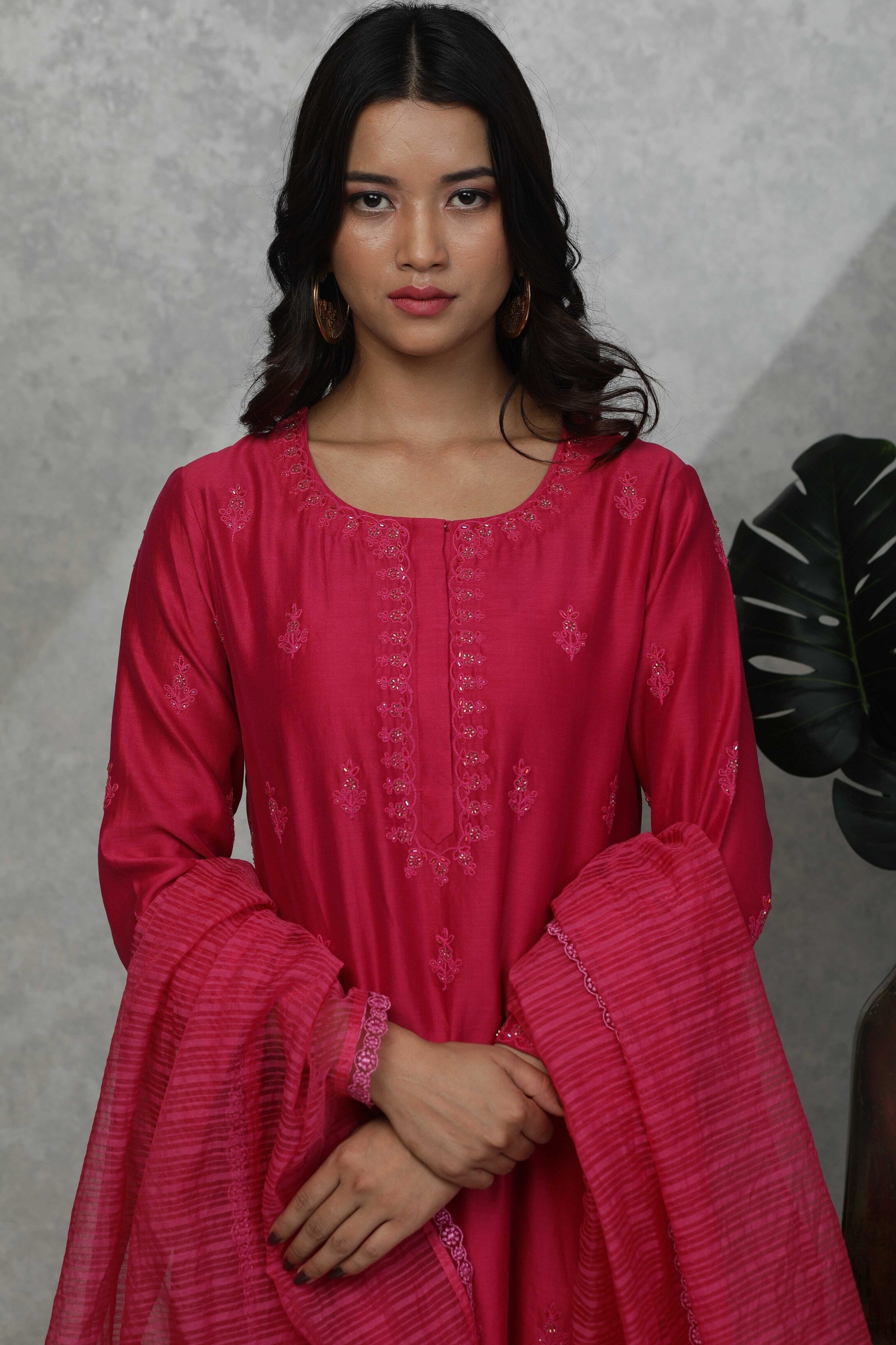 Festive kurta with bead embroidery with pink salwar  & Organza dupatta