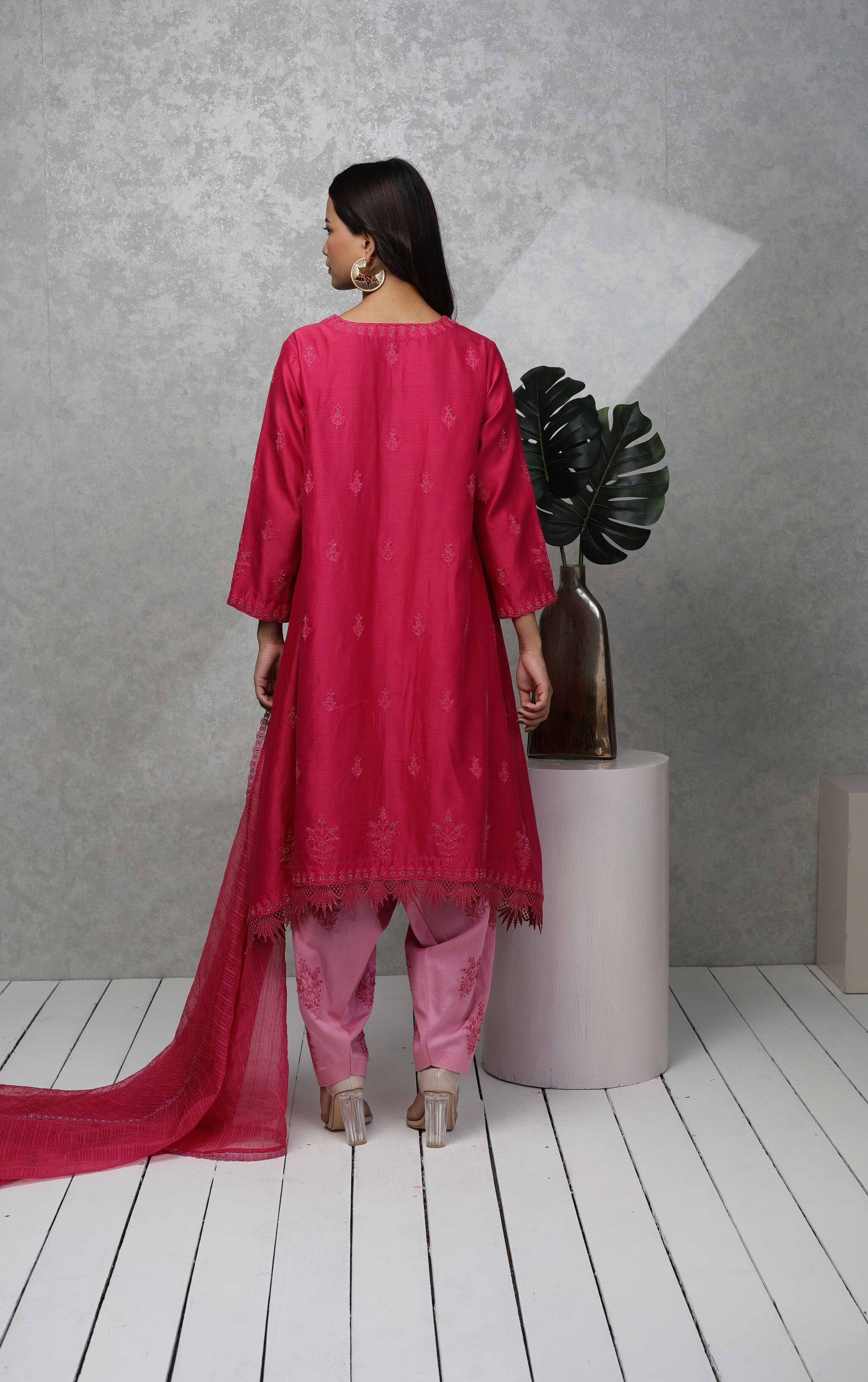 Festive kurta with bead embroidery with pink salwar  & Organza dupatta