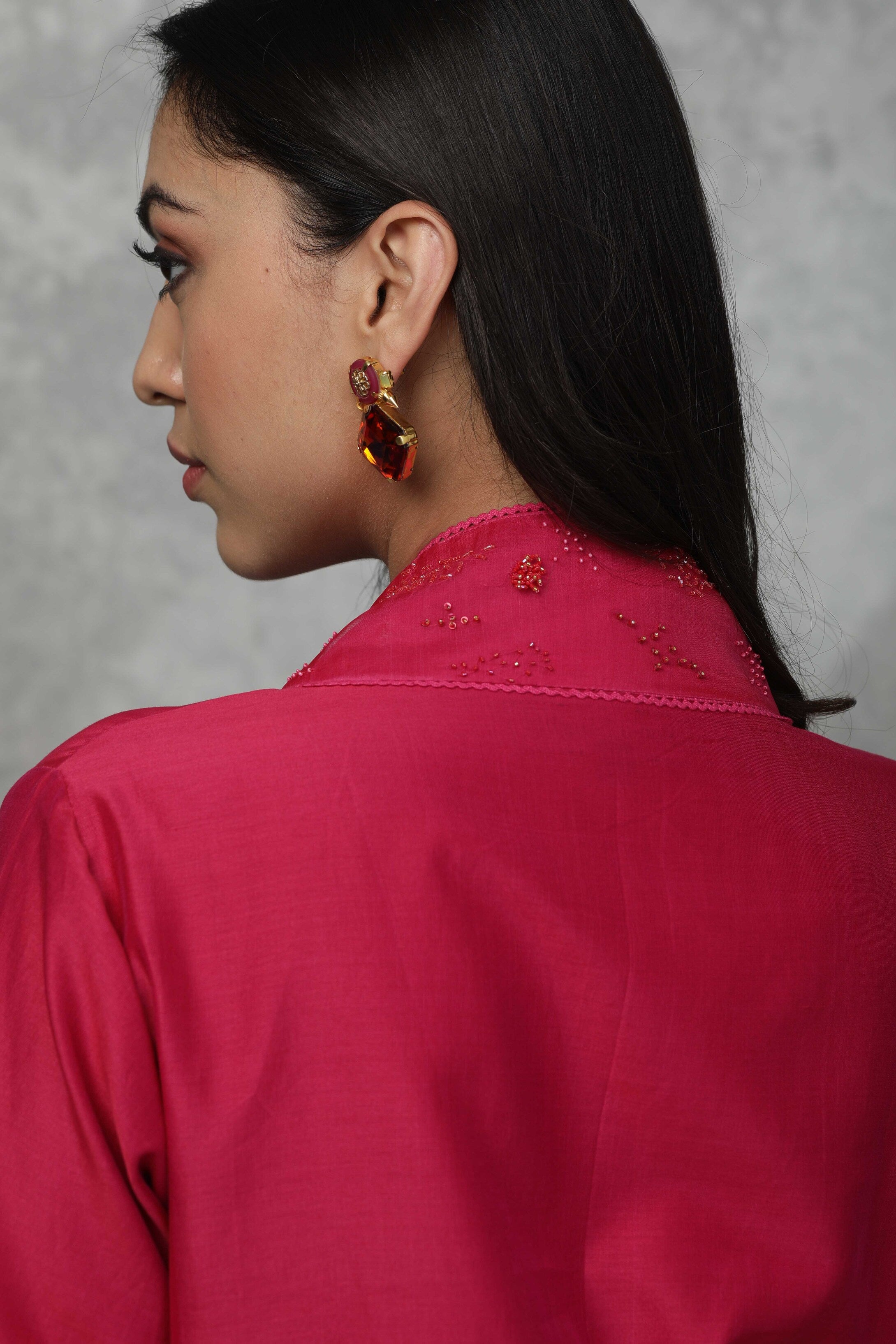 Festive kurta with Sequin and bead embroidery with pants & Organza dupatta