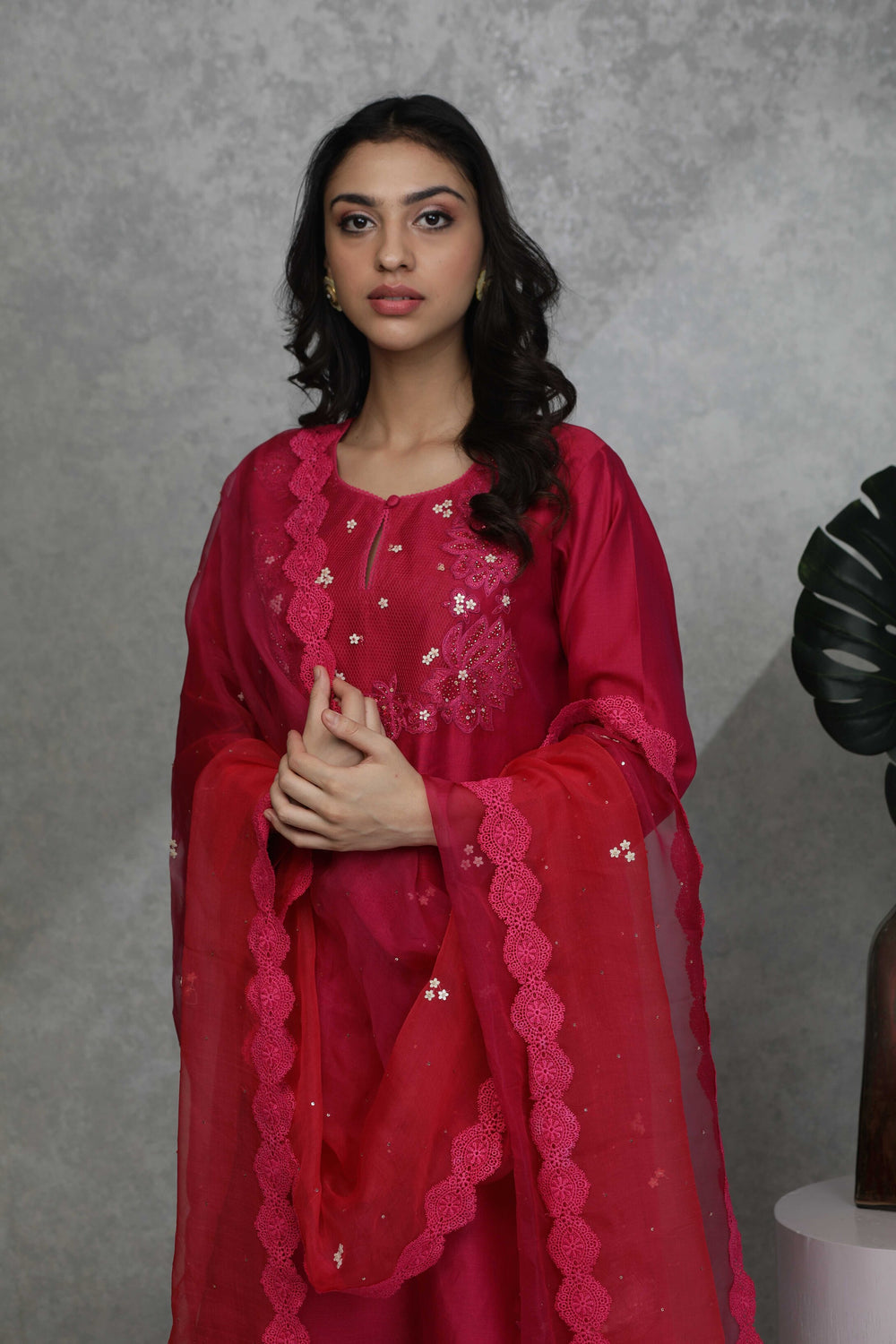 Festive kurta with Sequin embroidery with pants & Organza dupatta